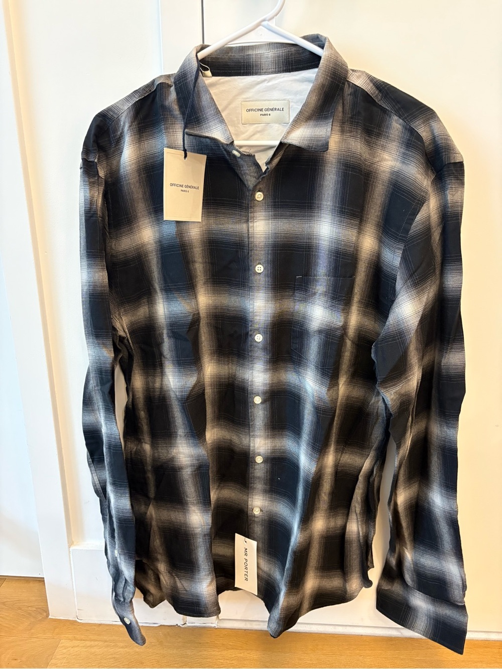 Officine Generale Black and Gray Gradient Plaid Button-Down Shirt - Picture 2 of 2